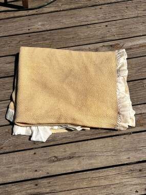 Vintage Forstmann by Stevens 100% Wool Waffle Knit Blanket with Satin Trim